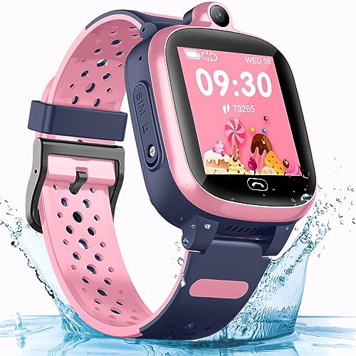 TEZILON 4G GPS Smart Watch Worldwide Real-Time Tracking Phone Video Call and Text Waterproof SOS Emergency Alarm Voice Message Camera Geo-Fence Pedometer Anti-Lost GPS Tracker 3-15 Teen Birthday Gift