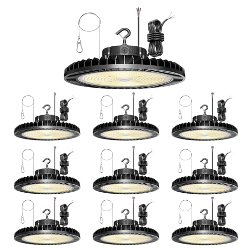 YELLORE 10 Pack 500W LED High Bay Light 70000LM ETL Listed Industrial Grade UFO Light Dimmable IP65 Waterproof 5000K Commercial Bay Lighting for Warehouse Garage Factory 110V 120V