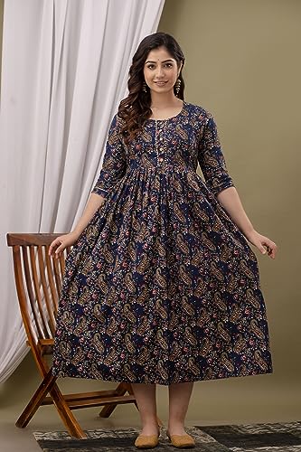 Image of Maternity Feeding Kurti for Women | Cotton Blend Anarkali Dress with Nursing Zip for Pre & Post Pregnancy