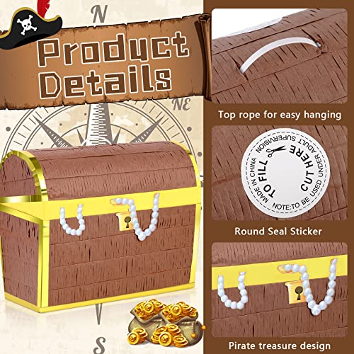 Small Pirate Pinata Treasure Chest Pinata With Blindfold Bat Confetti And Pirate Gold Coins Gem Jewelry For Kids Pirate Birthday Party Decorations Supplies, 11.8 X 9.8 X 5.9 Inches #TOP2