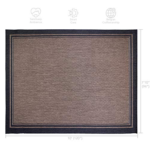 Gertmenian Indoor/Outdoor Flatweave Area Rug - 8x10 Large, Stain & UV Resistant, Ideal For Deck, Patio, Poolside, Mudroom - Simple Border, Black, 21359