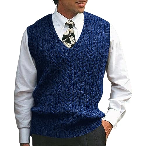 Sweater for Men V Neck Sleeveless Knitted Casual Fashion Formal Pullover Vest Slim Fit Cozy Winter Warm Solid Sweaters