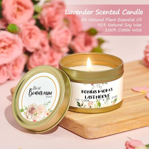 Bonus Mom Birthday Gifts Basket from Daughter Son, Mothers Day Birthday Unique Thank You Gift Set for Step Mom,Mother in Law, New Mom, Stepmother Glass Cup Bag Socks Candle Bracelet Keychain - Image 4