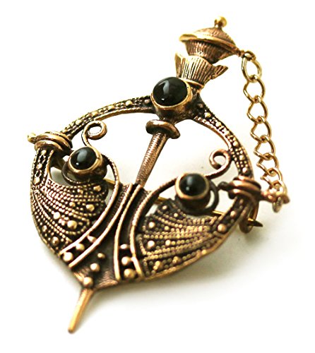 Bronze Semi Precious Black Onyx Stone Tara Pins and Brooches Celtic Norse Nordic Irish Vintage Jewelry