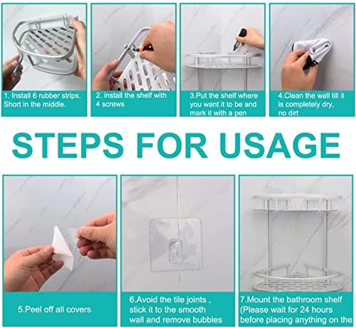 Shower Organiser Storage No Drilling Bathroom Organizer Storage Bathroom Shelf Organizer with Adhesive Sticker for Bathroom Accessories & Kitchen Paste Installation Shower Corner Caddy