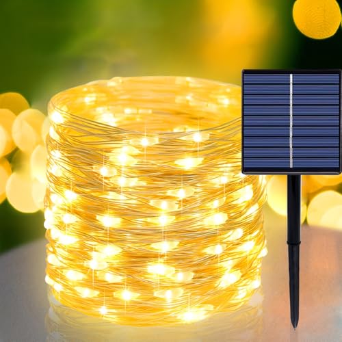 SFNDOU Solar String Lights Outdoor, 100 FT 300 LED Solar Christmas Fairy Lights Outside Waterproof 8 Modes, Xmas Tree Light for Patio Garden Party Backyard Wedding Holiday Decor, Warm White