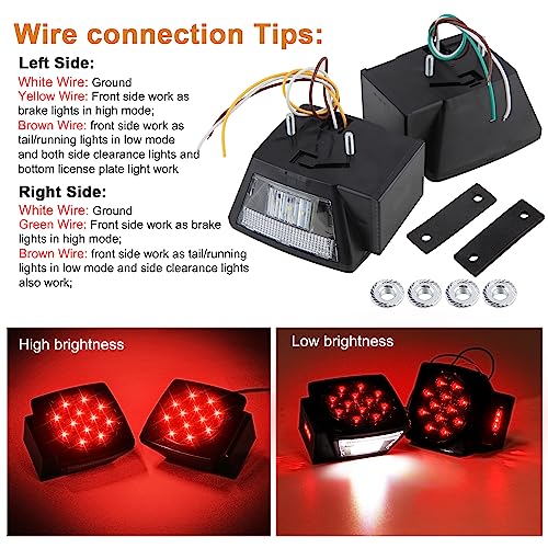 Image of 2Pcs Square Led Trailer Tail Lights Red Smoke Lens 12V Submersible | Square Led Stop Tail Turn Brake Combination License Lights for Utility Trailer Camper Truck RV Marine Snowmobile Left /Right