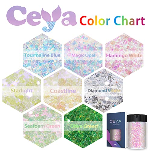 Ceya Magic Opal Glitter, 4.9Oz/ 140G Craft Chunky Glitter Powder Mixed Fine Flakes Iridescent Nail Sequins For Nail Art, Hair, Epoxy Resin, Tumblers, Slime, Painting, Festival Decor #TOP2