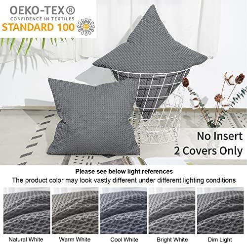 PHF 100% Cotton Waffle Weave Throw Pillow Cover, 45 x 45cm, No Insert, 2 Pack Square Pillowcases Shell, Elegant Home Decorative Throw Pillow Covers for Bed Couch Sofa, Charcoal Grey