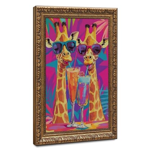 Toile girafe tropicale fluo : illuminez votre bureau et chambre