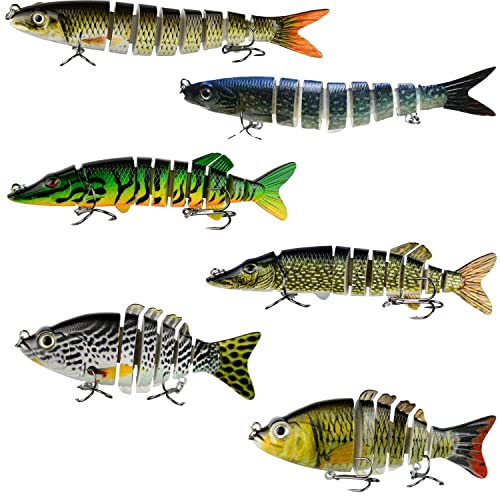 Pumowu Fishing Lures for bass Bait Multi-Stage Bait Slow Sinking Bionic Bait bass Freshwater Saltwater bass Bionic Bait bass Barracuda Eye bass Bait Men's Fishing Gift Set of 6 Pieces