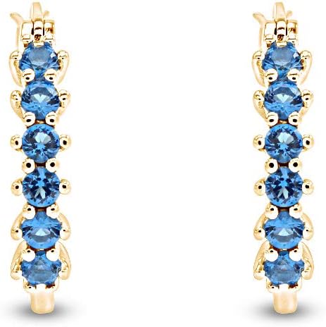 14k Gold Plated 925 Sterling Silver Simulated London Blue Topaz Hoop Earrings Jewelry Gift for womens - Image 3