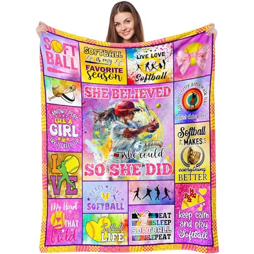 Velivn Softball Blanket - Gifts for Girls 12-14, Coach Gifts, Players, Lovers - 60