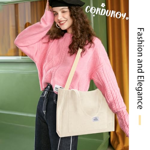 Image of Corduroy Tote Bag for Women Small Satchel Bag Mini Tote Bag Aesthetic Crossbody Handbag - School Work Travel Shopping