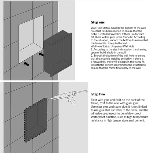 シャワーニッチ、スクエアシャワーシェルフ埋め込み式シャワーシェルフ、シングルステンレススチールウォールニッチ、タイル不要ホームストレ