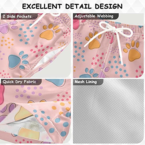 senya Boys Swim Trunks Quick Dry UPF 50+ Pets Paws Cat Dog Footprint Cute Dots Pink Beach Board Shorts Kids Bathing Suits Swimsuit, S3