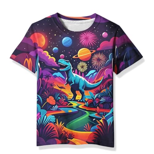 Image of Linnhoy Kids 3D Print Fashion Graphic T-Shirts for Boys Girls 6-16 Years | Unisex Colorful Short Sleeve, Crewneck, Breathable Fabric, Suitable for Daily Sport Festival Wear