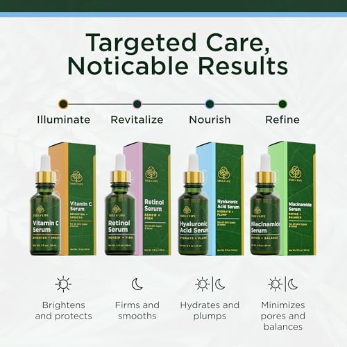 Image of Tree of Life Hyaluronic Acid Serum for Face - Brightening and Hydrating Face Oil for Dark Spots and Fine Lines - Suitable for Sensitive Skin - Dermatologist Tested Skin Care - 2 Fl Oz