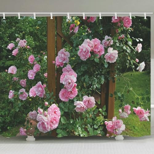 Rideau de douche vert arbre fleurs lavable en polyester anti-moisissure - 3