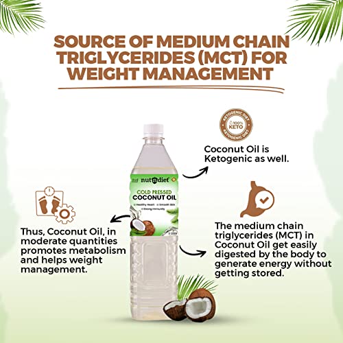 Image of nutndiet Cold Pressed Coconut Oil 1 Litre Pouch | Pure & Natural | Ideal for Cooking, Skin Care, Hair Care & Massage | Chemical-Free, Rich in Nutrients & Antioxidants