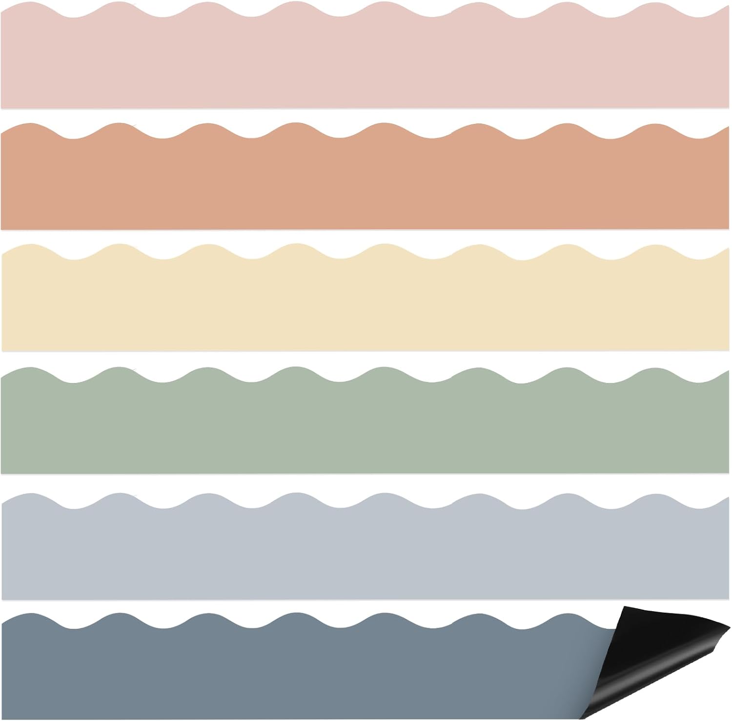 Tenceur 162 Pcs Magnetic Bulletin Board Borders for Classroom Bulletin Boarder Trim for Whiteboard Decorations Scalloped Trim Colorful Office Home Use Spring Summer Decor(Neutral Boho Color)
