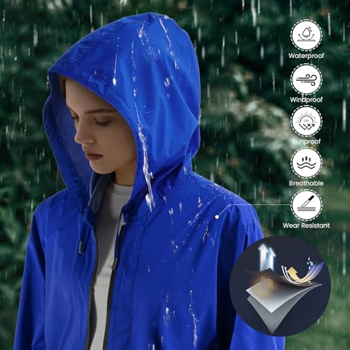 LAMA Women Plus Size Rain Jacket with Hooded, Lightweight, Waterproof Rain Coat with Big Pocket, Windproof Windbreaker Jacket3