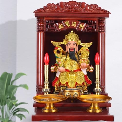 Buddha Altar Shelf Buddhist Shrines Wall Rack Chinese Fengshui Statue Display Cabinet for God of Wealth Guan Gong Guanyin Home Decor(Brown,47.5 * 34 * 28cm)