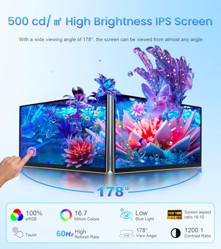 Image of 14 inch FHD Portable Touchscreen Monitor with HDMI VGA DVI Ports Compatible with Laptops PC PS5 /4, Industrial, POS, Kiosk, Screen Extender 1920x1200 HDR IPS Small Touch Screen Display 500 nits