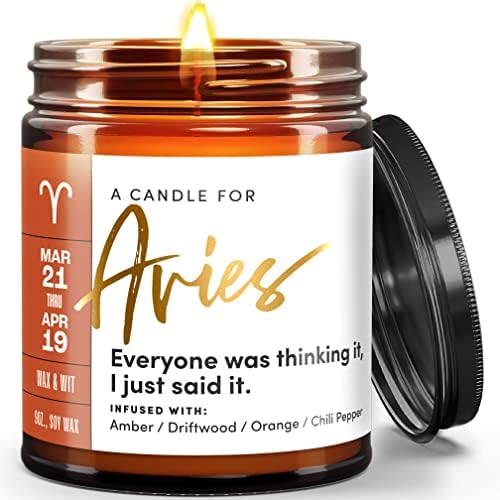 Aries Gifts for Women, Zodiac Gifts for Women, Astrology Gifts for Women, Zodiac Candles, Aries Candle, March Birthday Gifts for Women, April Birthday Gifts for Women, Astrology Candle – 9oz