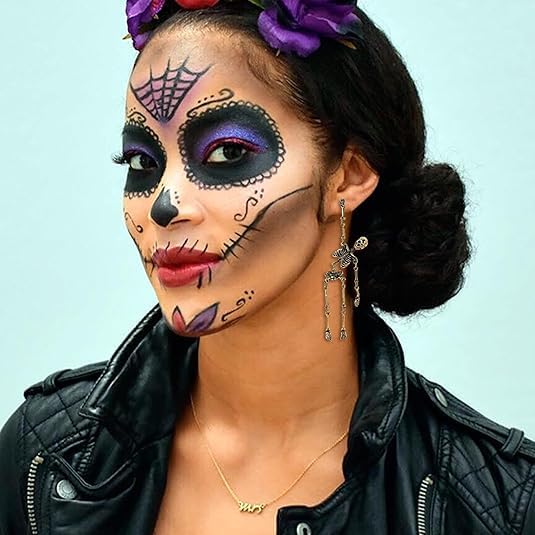 Halloween Skull Earrings For Women, Spooky Skull Skeleton Dangle Earrings for Women Gothic Punk Halloween Party Ear Jewelry - Image 3
