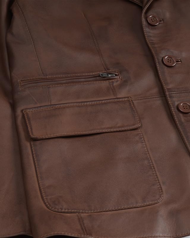 Image of Blingsoul Mens Leather Blazer Jacket - Real Lambskin Sport Coat with Notch Lapel Collar