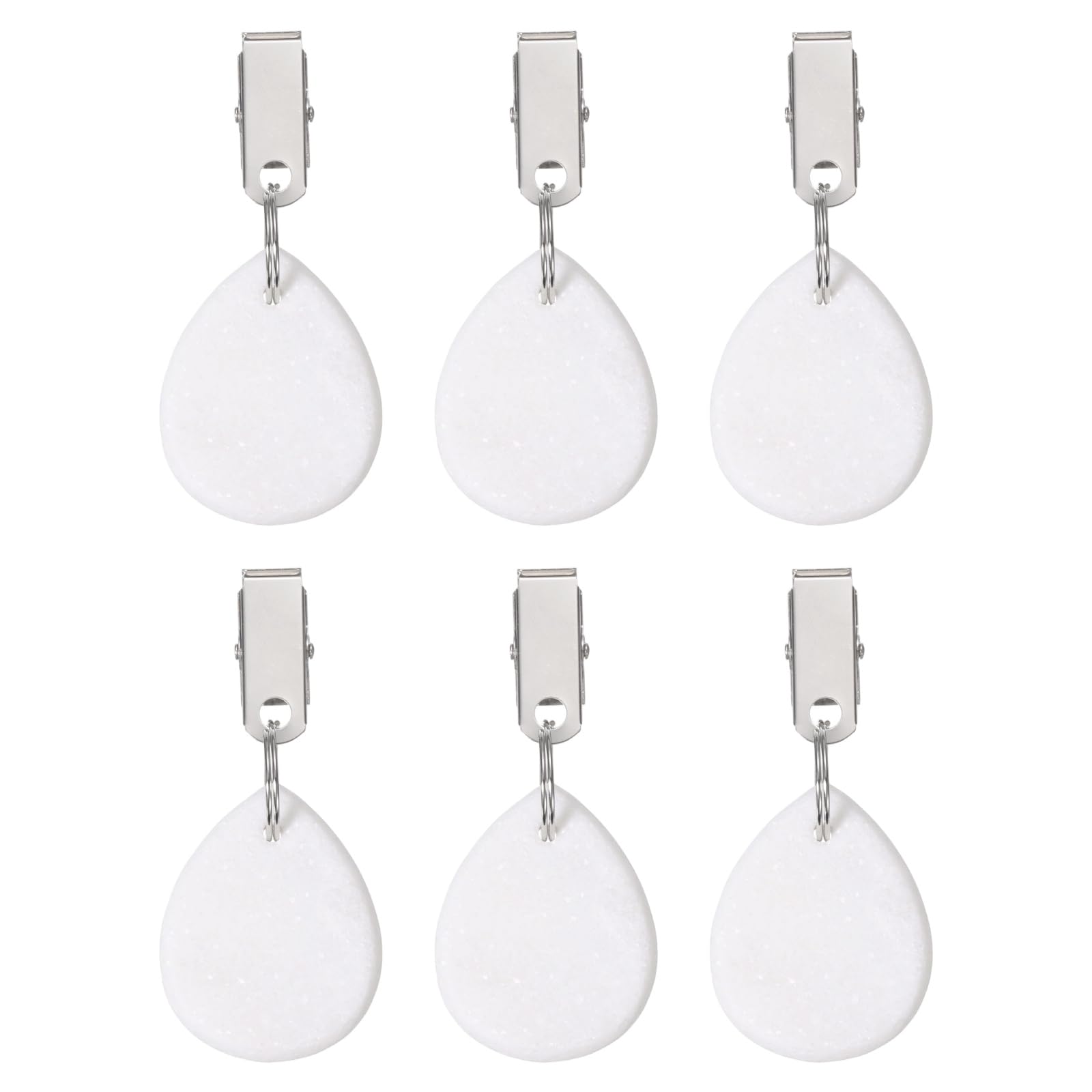sourcing map 6Pcs Tablecloth Weights, Marble Table Cover Weights with Metal Clips, Teardrop Shape Stone Tablecloth Pendant 4.5 x 3.5cm for Outdoor Party Picnic Garden Table Decoration, White