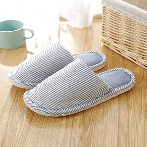 Women's Striped Linen Comfortable Non-Slip Cotton Slippers, Closed Toe Spa Slippers, Machine Washable2