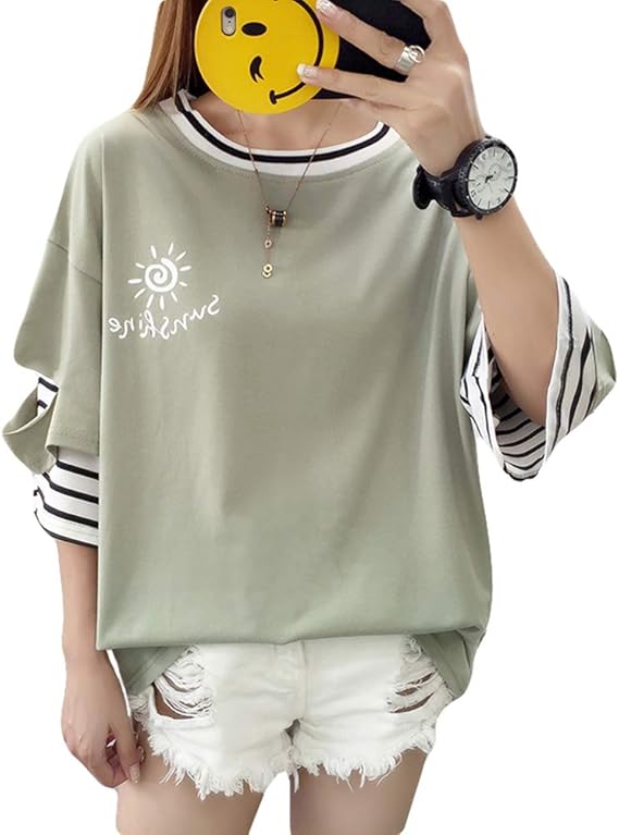 Amazon Ksila Tシャツ レディース 半袖 ゆったり 夏服 カットソー クルーネック 重ね着風 おしゃれ トップス 韓国 ファッション ティーシャツ 可愛い 通学 Tシャツ カットソー 通販 Amazon Ksila Tシャツ レディース 半袖 ゆったり 夏服 カットソー クルーネック 重ね着風 おしゃれ トップス 韓国 ファッション ティーシャツ 可愛い 通学 Tシャツ カットソー 通販