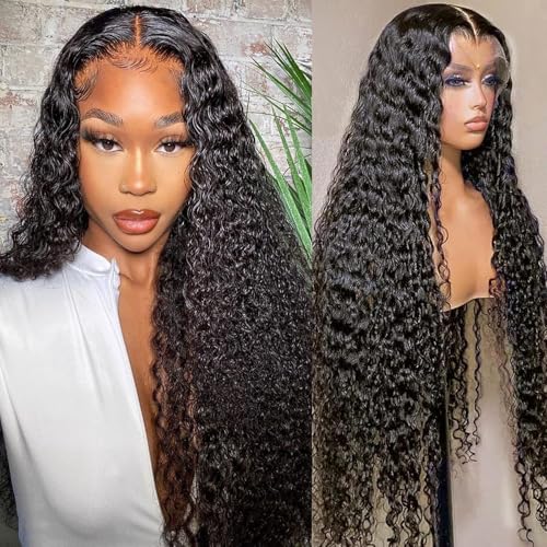 Image of SOEZ 20 Inch Deep Wave Lace Front Wigs Human Hair 13x4 HD Lace Front Wigs Human Hair Pre Plucked Wet Wavy Curly Human Hair Wig 180% Density Water Wave Glueless Frontal Wig with Baby Hair For Women