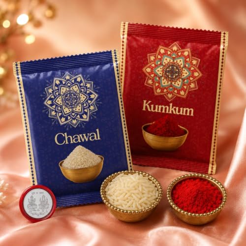 Image of Oblivion Rakhi with Chocolate for Brother - Round Shape Rakhi with Biscolata Filled Cream Cigar Rolls, Silver Color Coin, Greeting Card & Tilak Set - Traditional Raksha Bandhan Combo (K1 1109+CG-C)