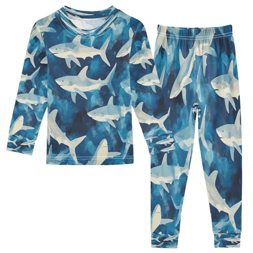 Pajama Sets Long Sleeve Cute Blue Shark Soft Comfy Sleepwear 2 Piece PJS 3-8T