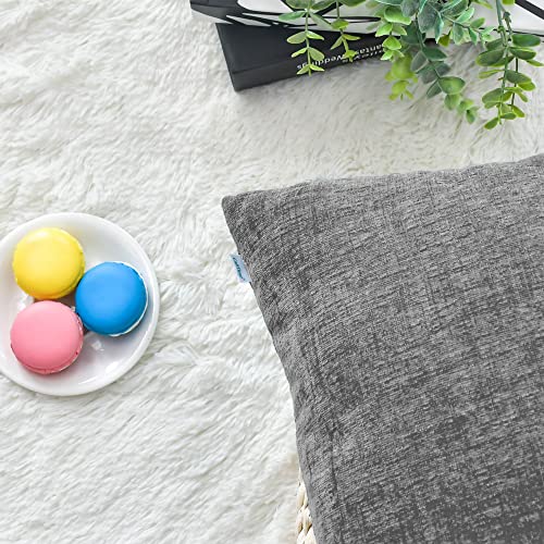 Calitime Pack Of 2 Cozy Pillow Covers Cases For Couch Sofa Home Decoration Solid Dyed Soft Chenille 12 X 20 Inches Medium Grey #TOP5