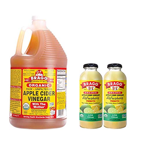 Bragg Organic Apple Cider Vinegar With the Mother 128 ounce and Bragg Organic Lime Citrus Vinegar Drink 16 Oz Pack of 2 Bundle