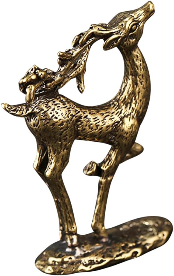 Miniatura 4 de PRETYZOOM 4 figuras coleccionables de alce de latón, figuras de ciervos de pie, figuras de alce de cobre, decoración de ciervos de mesa, decoración