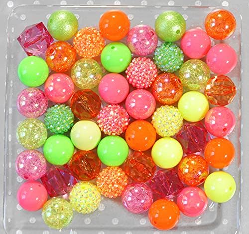 Totally Neon 20mm Bubblegum Bead Mix Pink Orange Green Yellow Chunky Plastic Beads in Bulk
