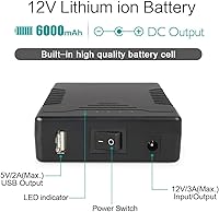 Vista 2 de Talentcell Rechargeable 12V 6000mAh/5V 12000mAh DC Output Lithium ion Battery Pack for LED Strip/CCTV Camera/Telescope/Modem and More, Portable