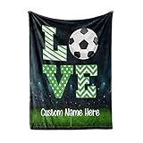 Soccer - Personalized Custom Fleece and Sherpa Throw Blanket Name and Number for Boys Girls Kids...