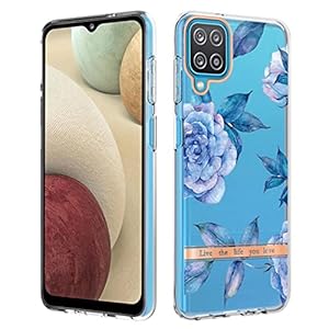 Miagon Hart Back Hülle für Samsung Galaxy M32, Transparent Blumen Motiv Silikon Cover Bumper Handyhülle Durchsichtige Schutzhülle Case, Blau Pfingstrose