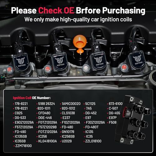 Image of BDFHYK Ignition Coil Pack F508 Compatible with Ford F150 1997 Explorer Sport Trac Mustang Aerostar Ranger Taurus Mazda 626 B3000 Mercury Mountaineer 3.0L 4.0L L4 V6 Coil for FD480 Set of 1