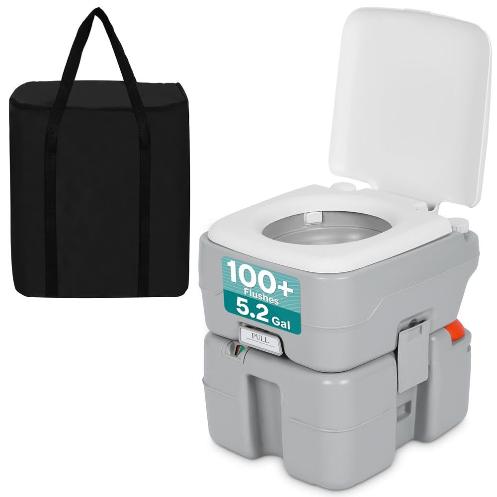 SereneLife 20L Portable Toilet for Adults, Leak Proof Camping Toilet with Detachable Waste Tank, Ideal for Camping and Other Recreational Activities, Durable and Comfortable Toilet Seat, 120 Flushes