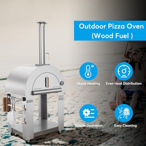 Pizza Oven, wood fire pizza oven for Outside Kitchen, Pizza Maker Oven Grill for Camping Backyard Party,38.6 Inch, Silver