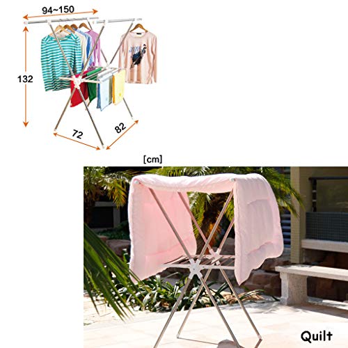 Clothes Airer with Foldable 'X' Type Stainless Steel Laundry Drying Rack Washing Line Retractable Rack 94~150cm Hanger Dry Towel Rail for Indoor or Outdoor Max. Load 100KG - Image 2