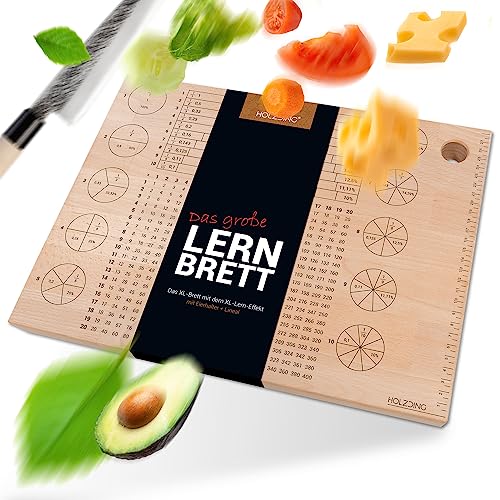 HOLZDING® Lernbrett XL, 39 x 29cm, mit Eierhalter, Lineal, großem 1x1, Bruchrechnen Fläche und Länge, Geschenkidee