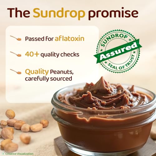 Image of Sundrop High Protein Peanut Butter | Whey Protein Added | Dark Chocolate | 30g Protein & 5.8g Fiber| 500g Crunchy | Low in Sodium | No Preservatives | Tasty & Healthy Nut Butter Spread for Breakfast